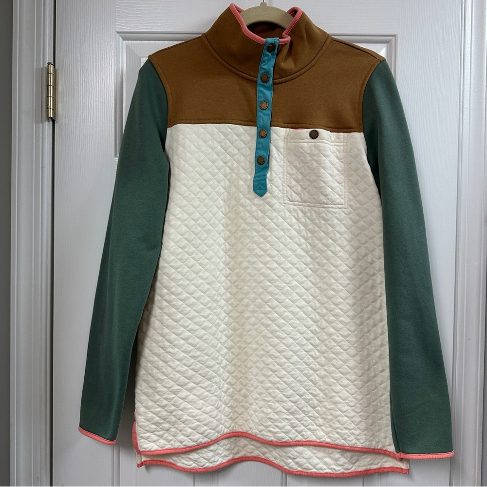 L.L. Bean Quilted Sweatshirt with Aqua Blue and Peach Accents